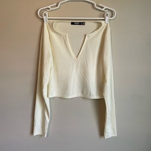 Cream Notch Neck Long Sleeve